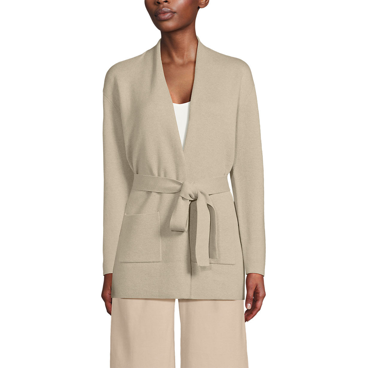 Women's Fine Gauge Milano Belted Long Line Cardigan Sweater | Lands' End (US)