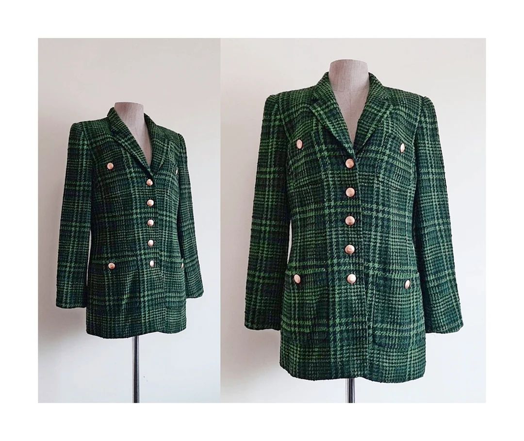 Green Plaid Blazer Vintage Wool Blazer Womens Tartan Jacket - Etsy | Etsy (US)