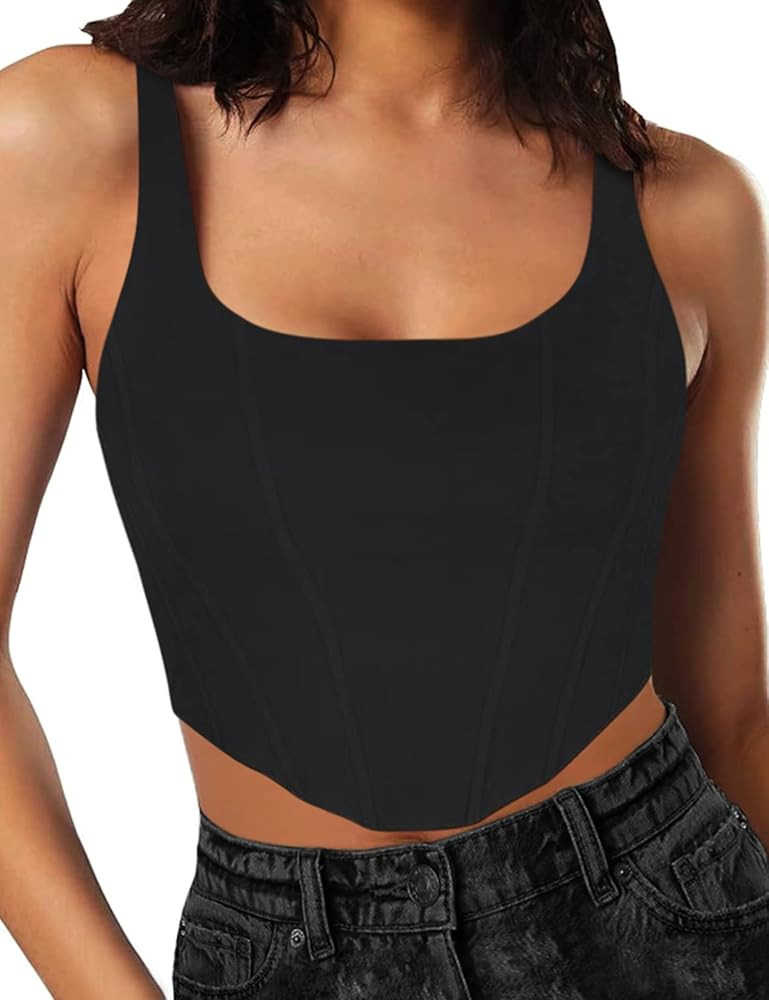 Saslax Women's Adjustable Spaghetti Straps Square Neck Sleevelss Boned Zipper Back Bustier Corset... | Amazon (US)