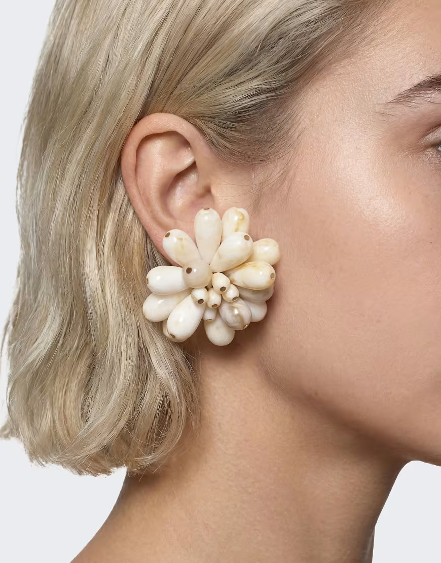Topshop Dezi semi precious cluster earring in off white marble-Neutral | ASOS (Global)