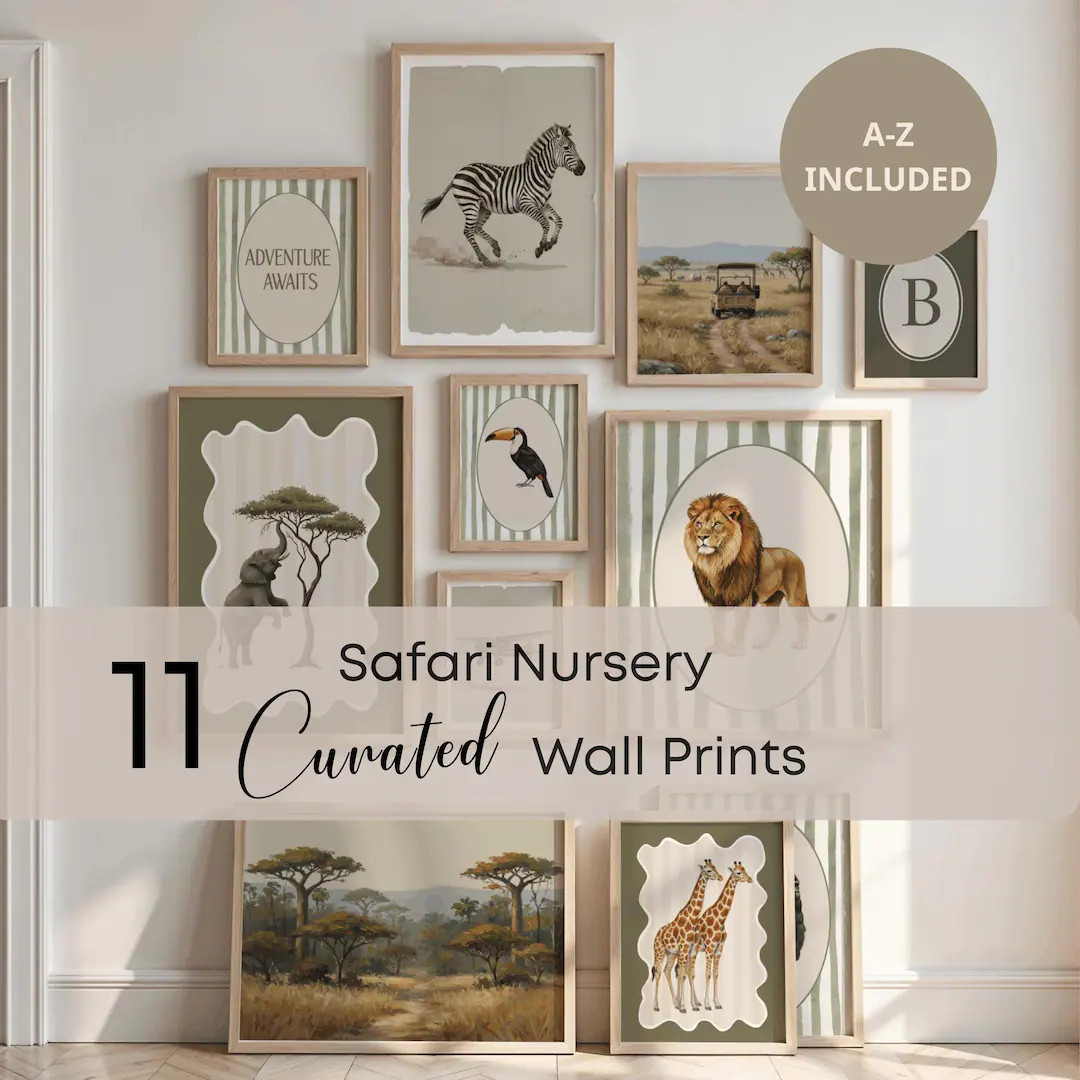 Personalized Vintage Safari Gallery Wall Art Prints, Safari Animal Nursery Print, Jungle Adventur... | Etsy (US)