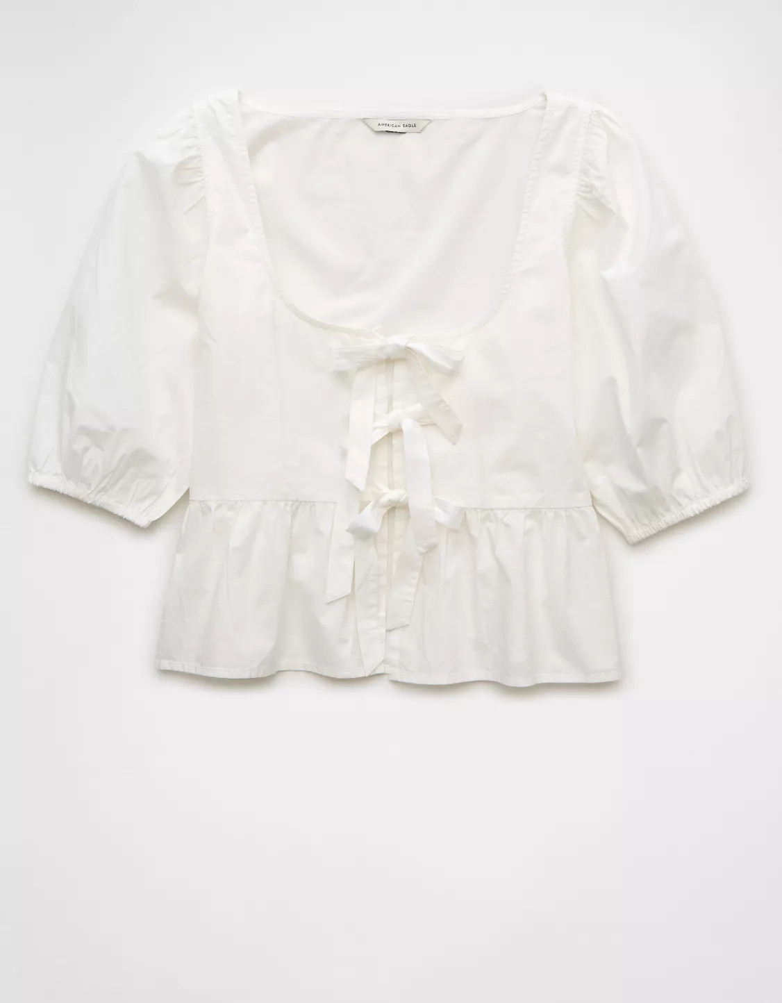 AE Puff Sleeve Tie Front Top | American Eagle Outfitters (US & CA)