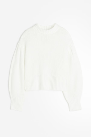 Short Sweater - Round Neck - Long sleeve - Natural white - Ladies | H&M US | H&M (US + CA)