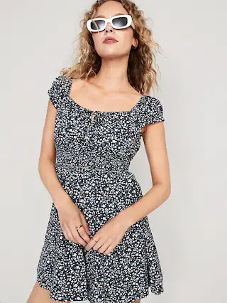 Waist-Defined Floral Mini Dress for Women | Old Navy (US)
