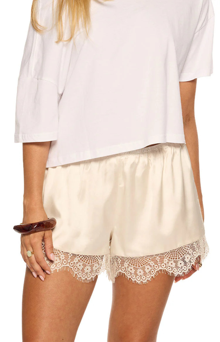 Agnes Cream Satin Lace Shorts | Beginning Boutique | Beginning Boutique (US)