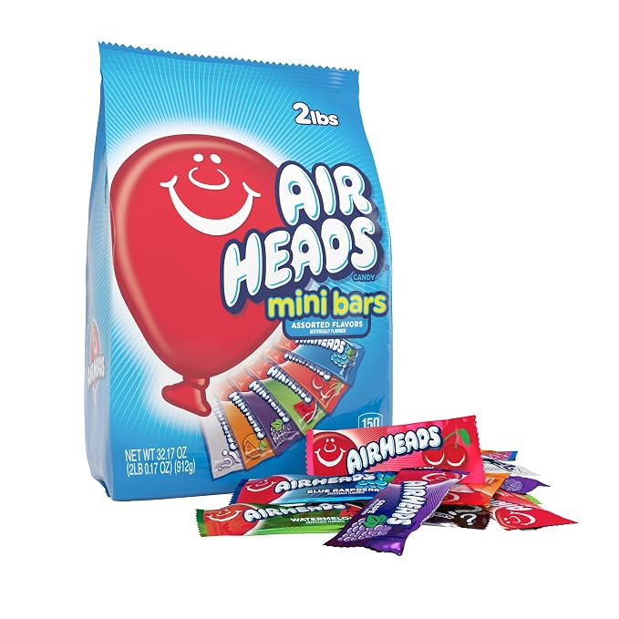 Airheads 80 Mini Bars Fun Taffy Candy Assorted Fruit Flavors 32.17oz (912g) Air Heads | Amazon (US)