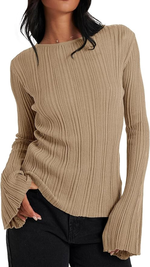 Cicy Bell Womens Bell Long Sleeve Knit Tops Lightweight Pullover Sweaters 2025 Trendy Going Out F... | Amazon (US)