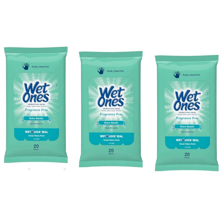Wet Ones Extra Gentle Sensitive Skin Unscented Hand Wipes, 20 Ea, 3 Pack | Walmart (US)