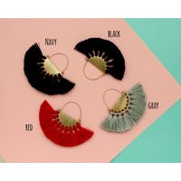 Boho Large Tassel Fan Earring. Hippie, Ethnic Artsy Halfmoon Sophisticated Fringe Statement Shape Earring | Etsy (US)