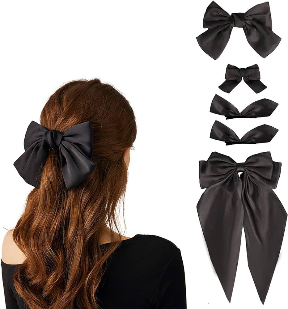 Black Hair Bow - 5PCS Hair Bows for Women Black Hair Clips Oversized Ribbon Bowknot Hairclip Soft... | Amazon (US)