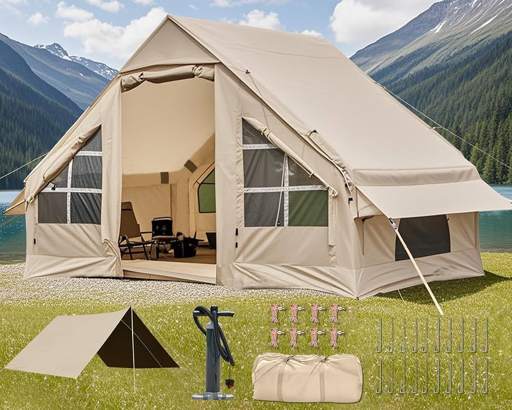 Inflatable Camping Tent,2/4/6/8 Person Glamping Inflatable Tents with Awning, Quick Setup Blow Up... | Amazon (US)
