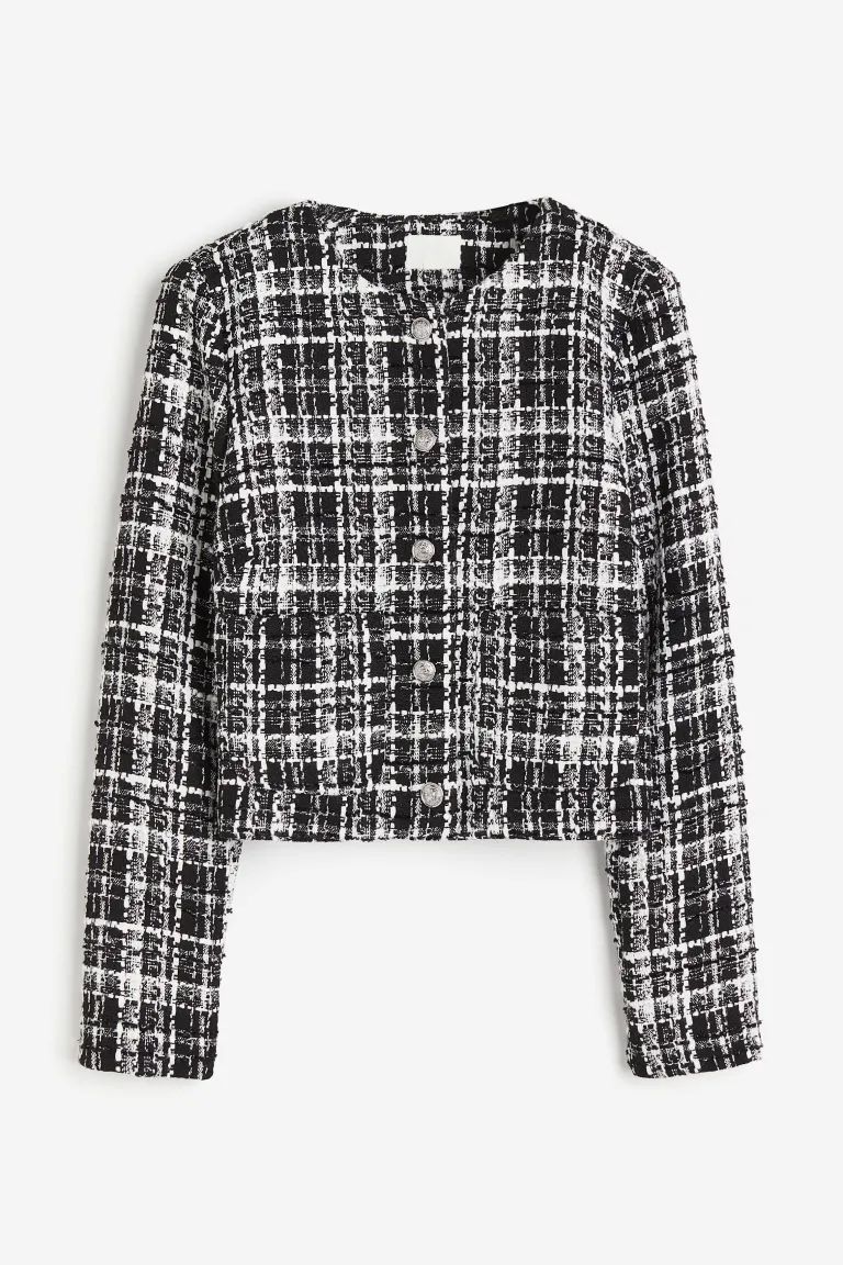 Bouclé Jacket - Black/plaid - Ladies | H&M US | H&M (US + CA)