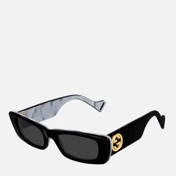 Gucci Women's Rectangular Acetate Frame Sunglasses - Black/Black/Grey | Coggles (Global)