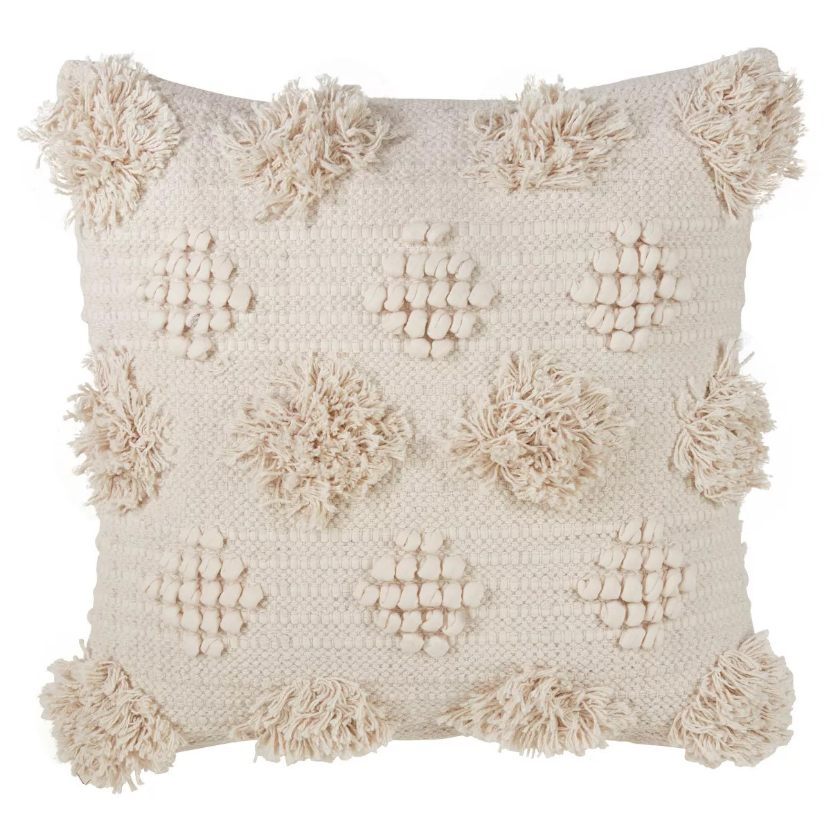 18"x18" Moroccan Down Filled Pom-Pom Square Throw Pillow Ivory - Saro Lifestyle | Target