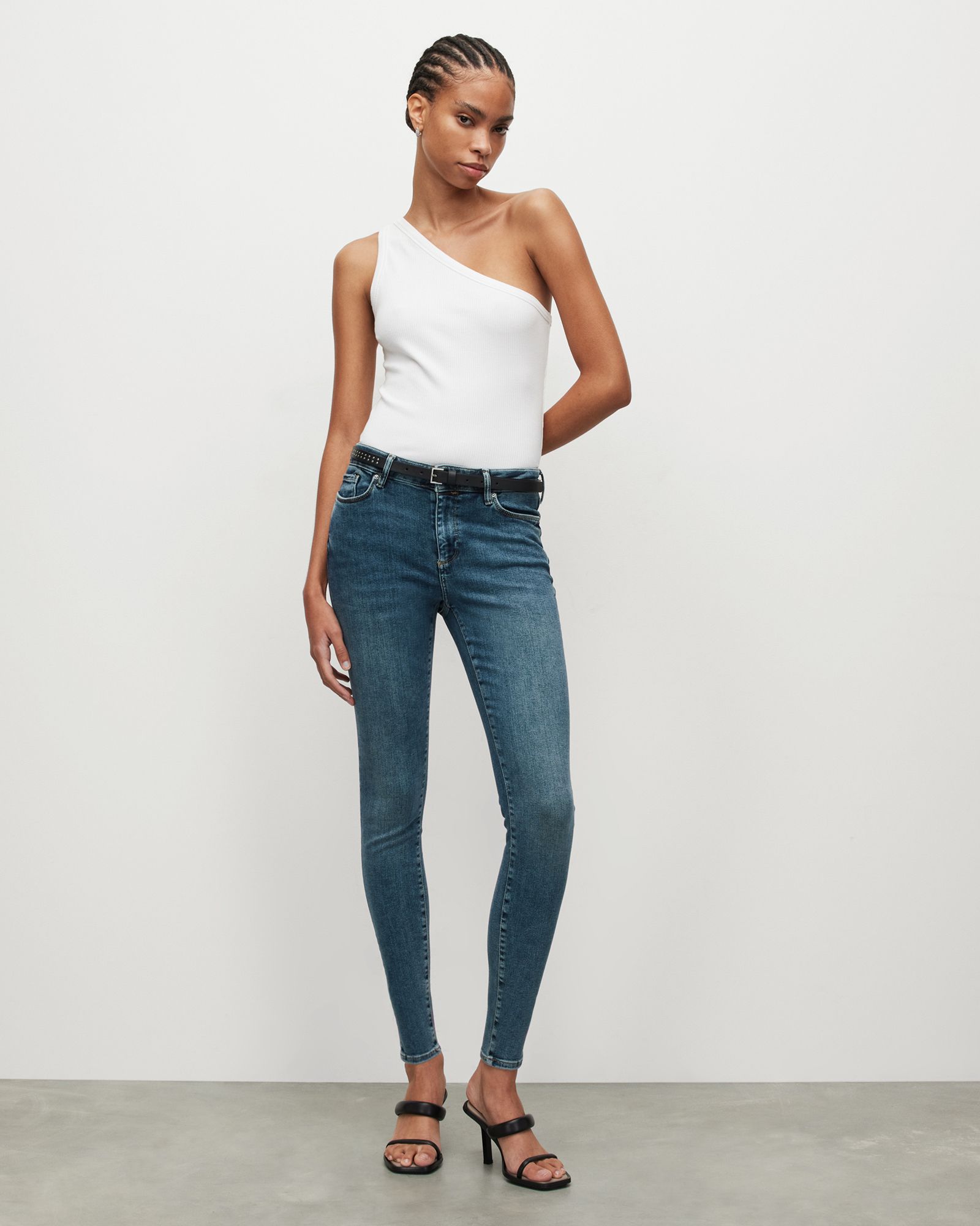 Miller Mid-Rise Size Me Skinny Jeans HUNTER BLUE | ALLSAINTS US | AllSaints US
