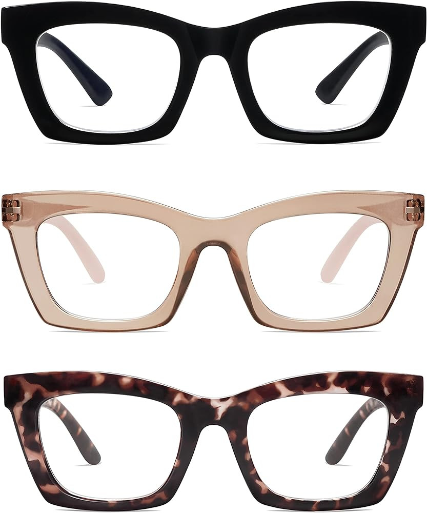 AMOMOMA Trendy Oversized Blue Light Stylish Readers for Women,Retro Square Cute Sturdy Computer W... | Amazon (US)