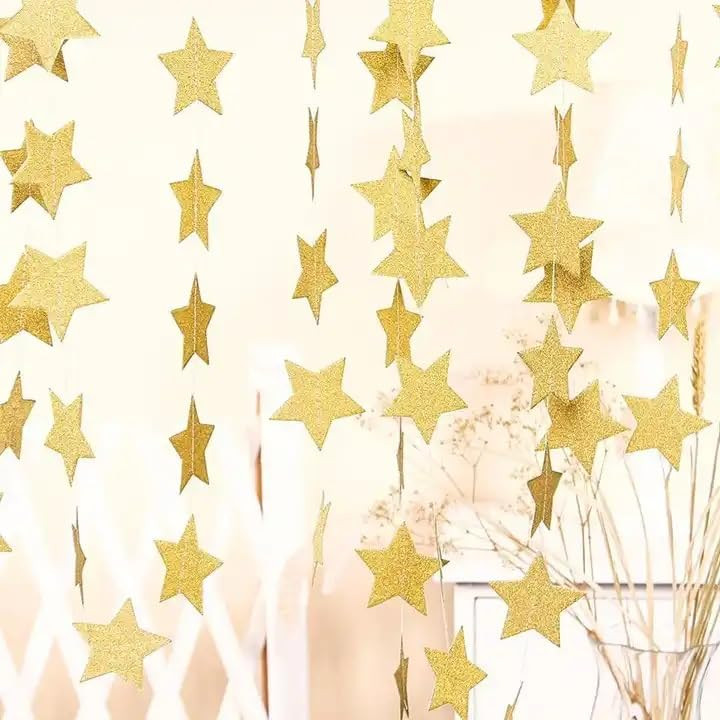 3-Pack Gold Star Garland Banner – Twinkle Twinkle Little Star Decorations for Christmas, Baby Shower & Birthday, 4" x 13ft Each, Holiday Party Hanging Decor | Amazon (US)