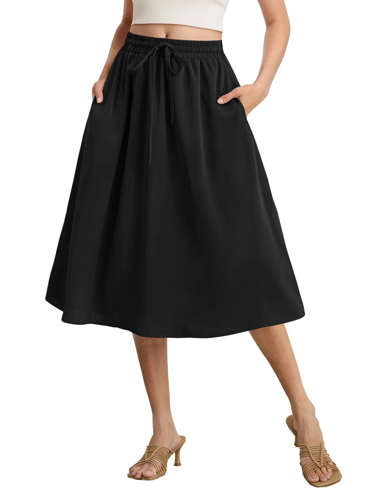Gleelist Womens Midi Skirts with Pockets A-Line Casual High Waist Elastic Western Flowy Skirts fo... | Walmart (US)