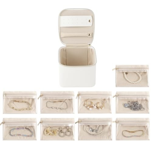GUKA Travel Jewelry Box, Jewelry Case, Jewelry Holder Organizer, 9 Pcs Travel Jewelry Organizer Bag, Portable Versatile Ring Earring Storage, for Larger Accessories, Gifts for Women and Girls | Amazon (US)