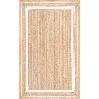 Rikki Braided Border Jute Off-White 8 ft. x 10 ft. Farmhouse Area Rug | The Home Depot