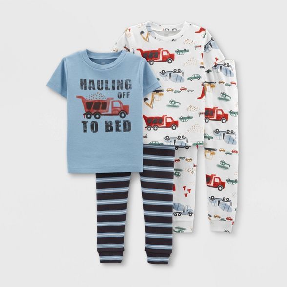 Toddler Boys' 4pc Construction Snug Fit Pajama Set - Just One You® made by carter's Blue/White | Target