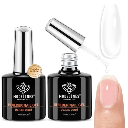 modelones Builder Nail Gel, 2 Pcs Clear Builder Nail Polish for Thickening Strengthener Apex Buil... | Amazon (US)