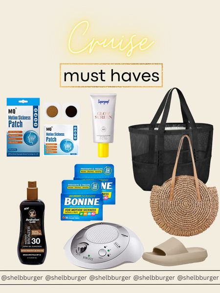 Cruise must-haves (my favs from personal experience)
-face sunscreen 
-bronzing sunscreen 
-beach bags
-pool/deck/beach shoes
-sound machine (can be plugged in or battery operated
-motion sickness patches
-chewable meds for motion sickness 

#LTKswim #LTKtravel #LTKSeasonal
