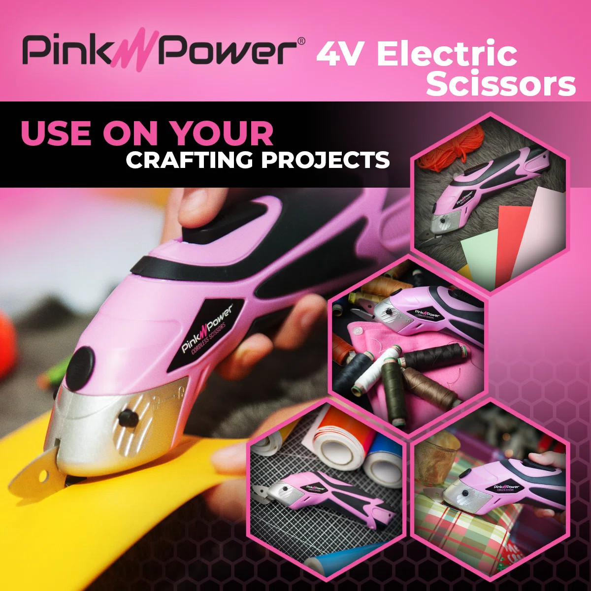 Pink Power Cordless Electric Fabric Scissors Cutter for Crafts, Sewing, Scrapbooking - Cordless S... | Wayfair North America