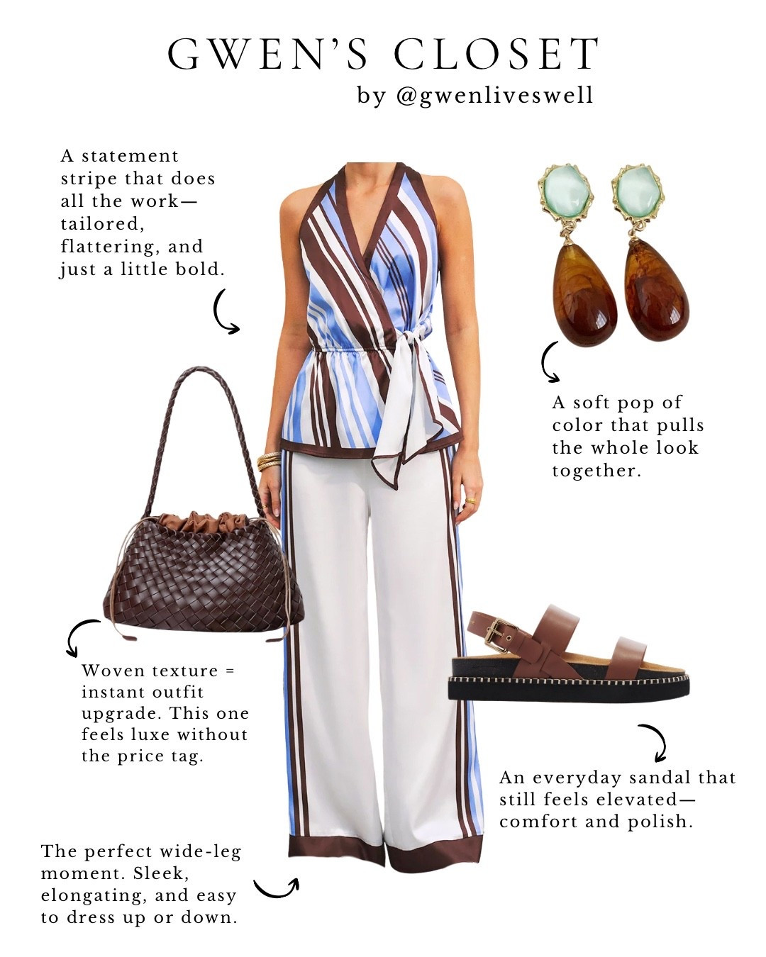 A bold stripe moment that still feels wearable 🤎 

This set does all the work—flattering, lightweight, and perfect for day to night. Styled with woven textures and everyday sandals.

Frankie4 sandals linked + use code F4_GWEN20 to save 🤍

Enjoy 12% off Commense sitewide with code GWENLIVESWELL_12

#frankie4 #commense #wovenbag

#LTKgrwm #LTKootd #LTKOver40