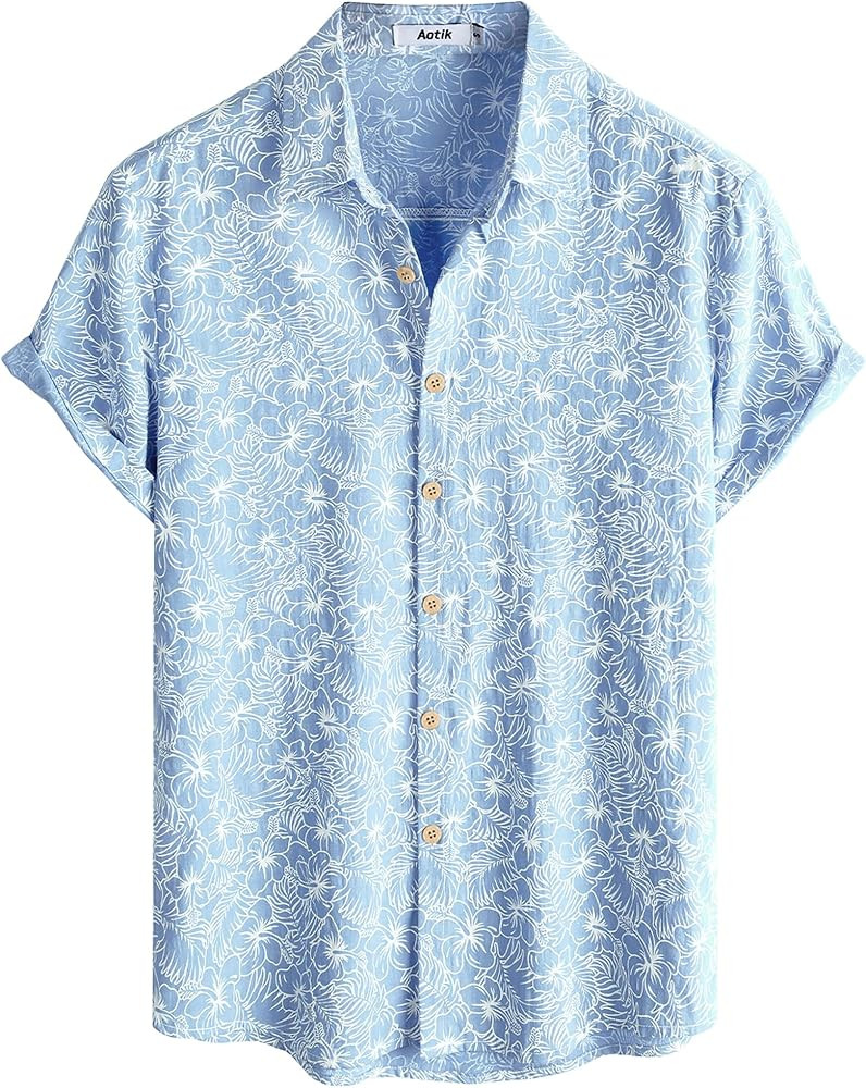 Mens Hawaiian Shirt Short Sleeve Button Down Cotton Floral Shirts Casual Tropical Beach Summer Sh... | Amazon (US)