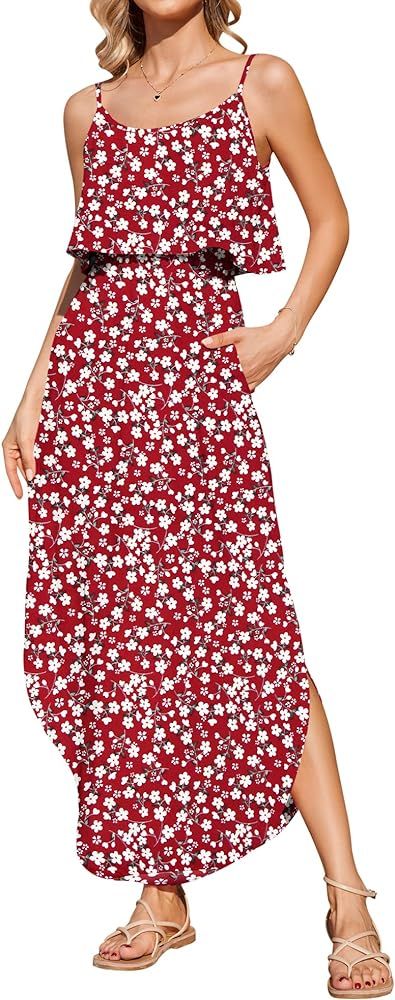 AUSELILY Womens Summer Dresses 2024 Adjustable Strappy Beach Sundress Casual Midi Dress with Pock... | Amazon (US)