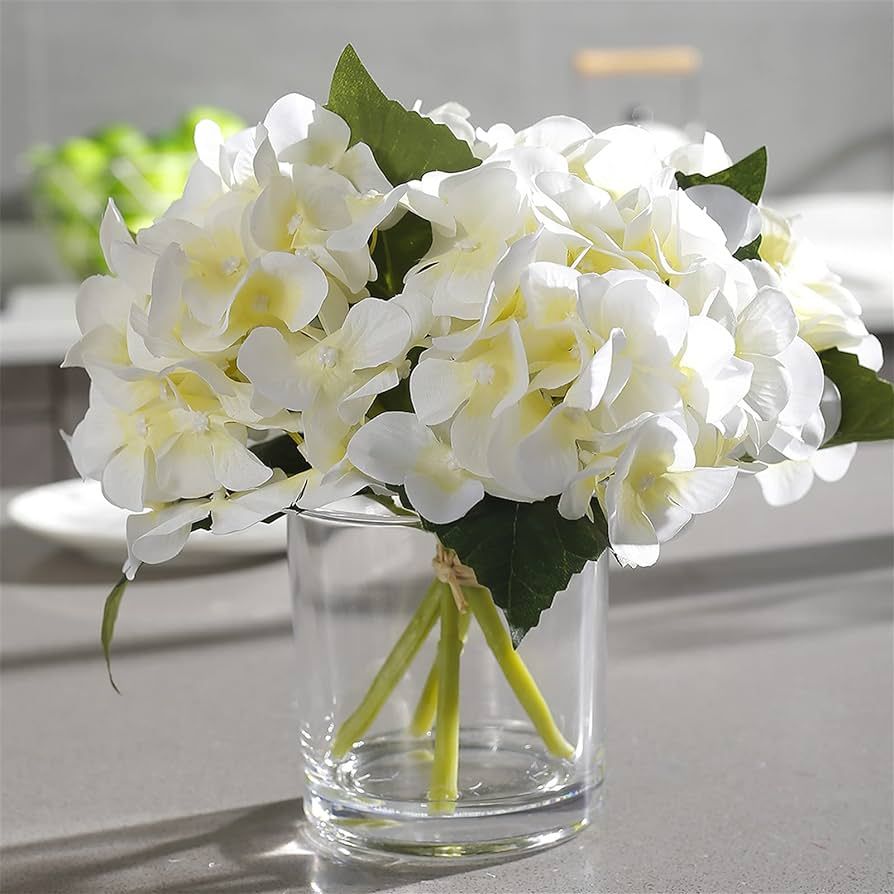 "N/A" GreenHouzz Artificial Flowers in Clear Glass Vase with Faux Water Silk Hydrangea Arrangemen... | Amazon (US)