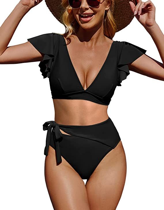Dofaoo Women Ruffle Bikini Set Push Up High Waisted Tie 2 Piece Swimsuits | Amazon (US)