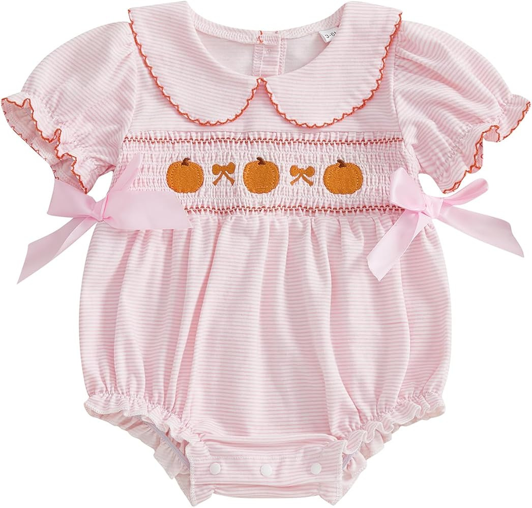 Adobabirl My First Halloween Baby Girl Outfit Pumpkin Embroidery Bubble Romper Short Sleeve Bow J... | Amazon (US)
