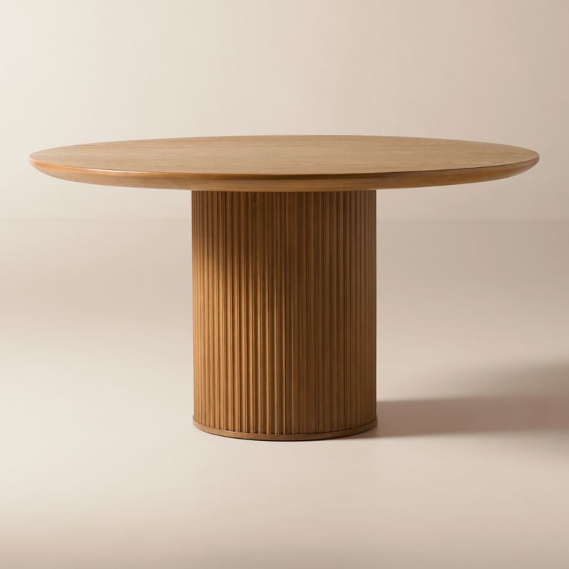 Davison 55" Round Fluted Warm Oak Dining Table | CB2