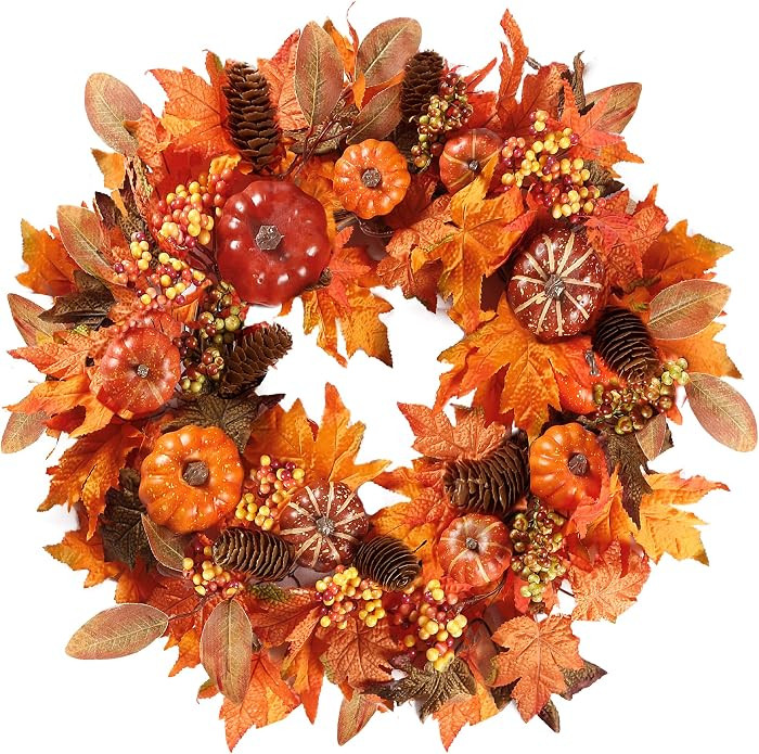 Sggvecsy Fall Wreath 20\u2019\u2019 Autumn Front Door Wreath with Various Pumpkin Cluster of Berr... | Amazon (US)