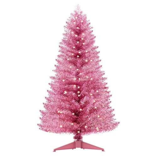 Santanelo 4FT Pink Artificial Christmas Tree with Light, Small Snowy Artificial Xmas Tree, Not Pre-lit mini Pink Tree with Lights for Indoor, Office Lobby & Winter Wedding Centerpiece | Amazon (US)