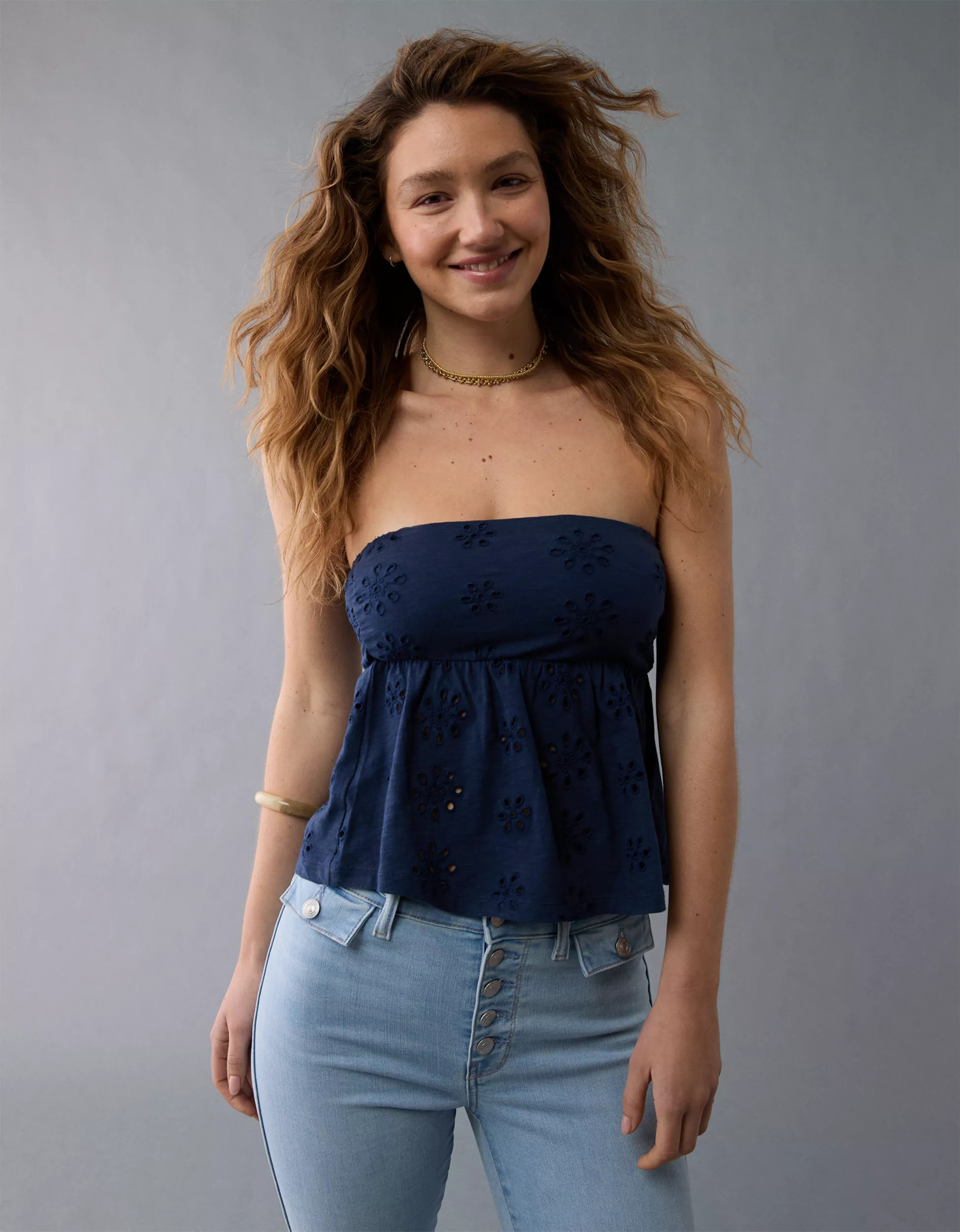 AE Sunchaser Knit Babydoll Tube Top | American Eagle Outfitters (US & CA)