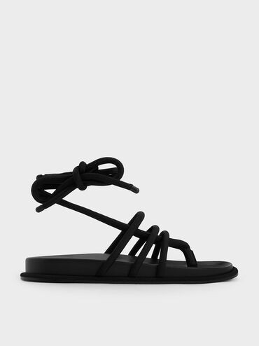 Black Textured Toni Tubular Tie-Around Sandals | CHARLES & KEITH | Charles & Keith US