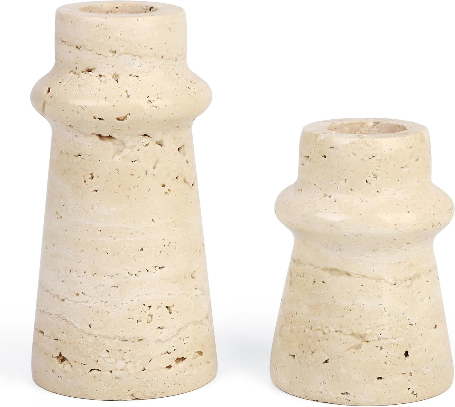 Vixdonos Natural Stone Candle Holder Set of 2 Taper Candle Candlestick Mantle Candle Stand for Home Decor,Wedding,Party and Table Centerpieces(White) | Amazon (US)