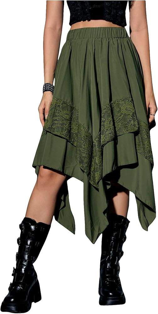 Verdusa Women's Renaissance Flowy Fairy Skirt Y2k Contrast Lace Layered Asymmetrical Midi Skirts | Amazon (US)