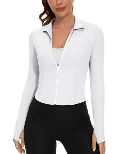 Loovoo Athletic Jacket for Women Zip Slim Fit Sports Workout Jacket with pockets | Amazon (US)