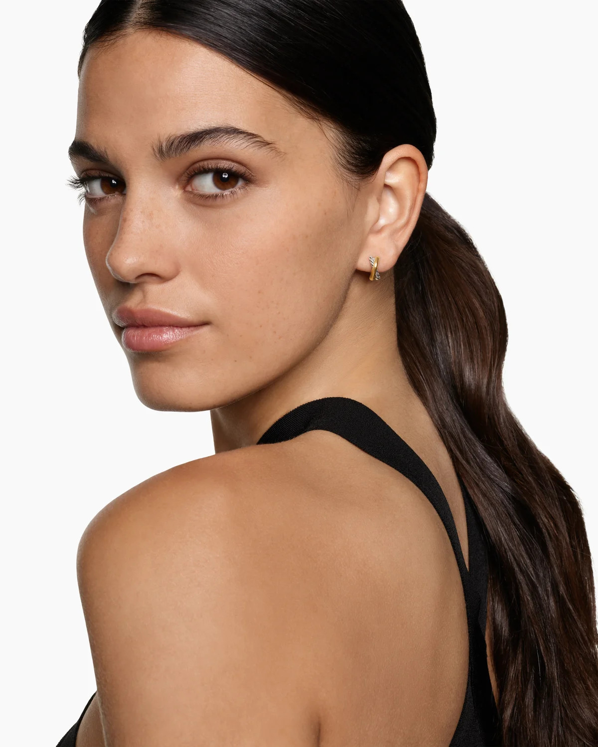 David Yurman | Crossover Huggie Hoop Earrings in Sterling Silver with 18K Yellow Gold, 12.4mm | David Yurman