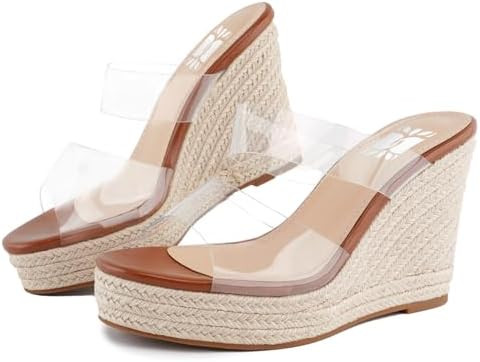 VARECOLA Women Slip On Espadrille Platform Wedge Sandals Slide Open Toe Clear High Heel Sandals | Amazon (US)