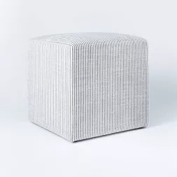Lynwood Square Upholstered Cube Ticking Stripe Navy - Threshold™ designed with Studio McGee | Target