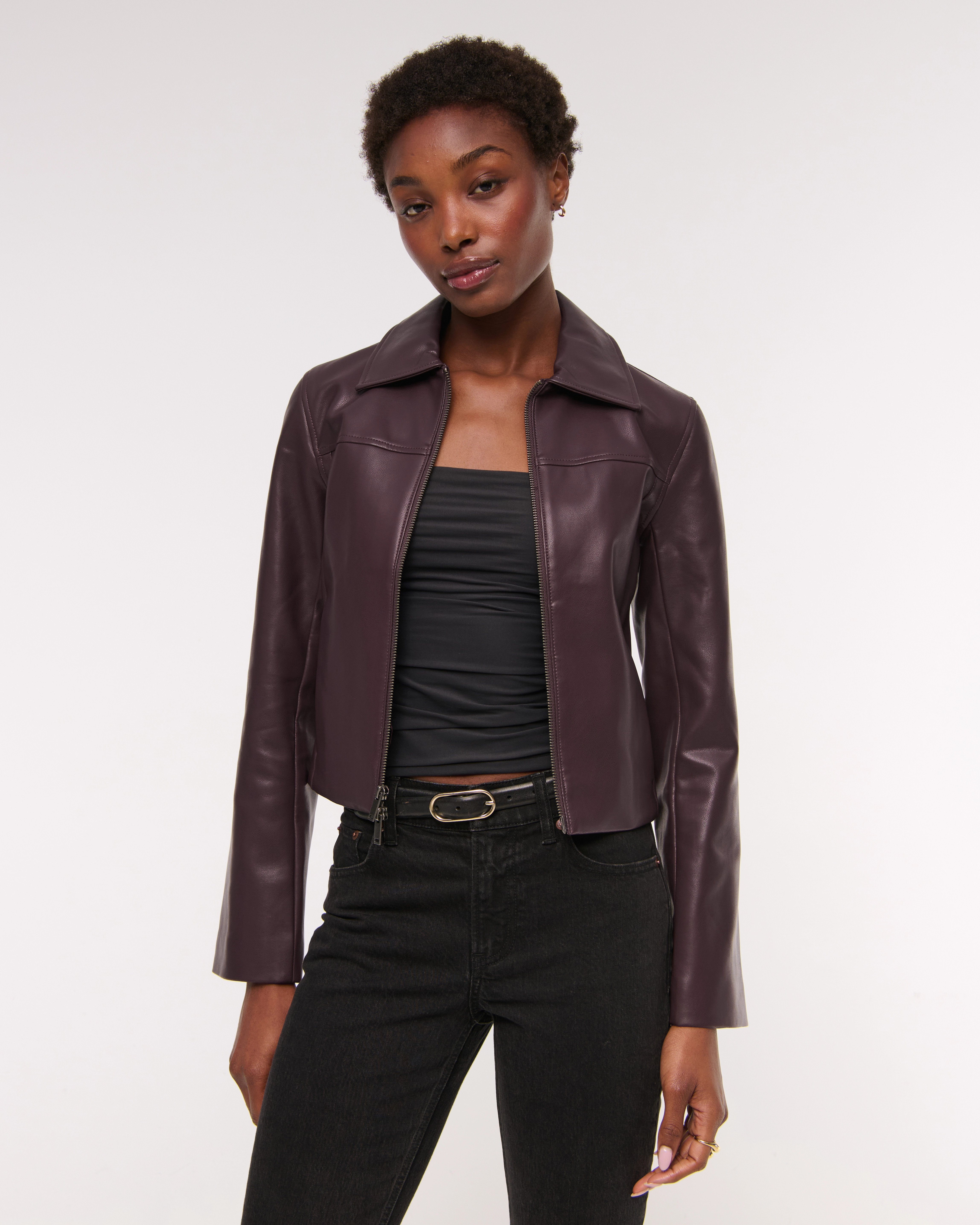 Slim Zip Vegan Leather Jacket | Abercrombie & Fitch (US)