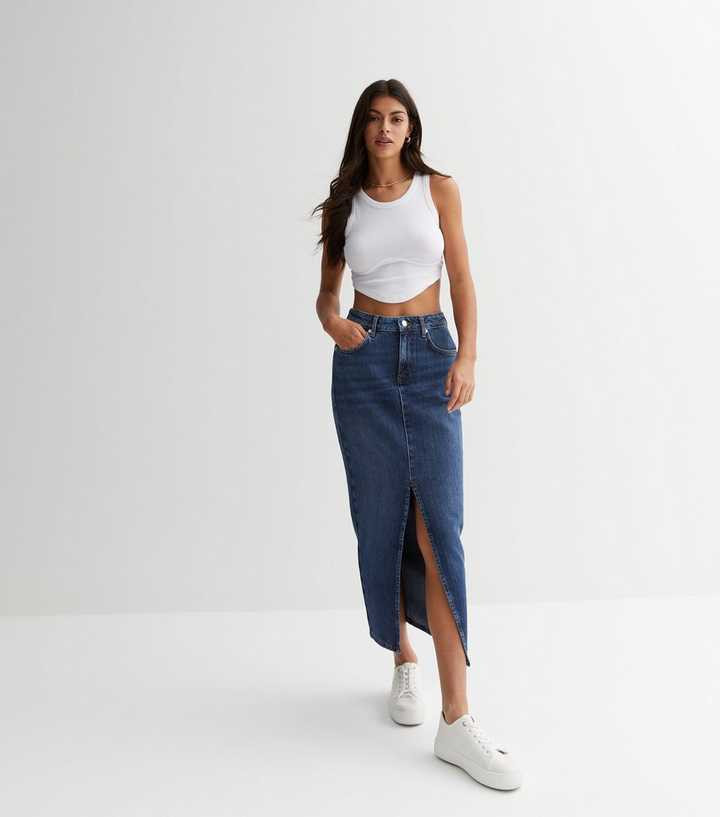 Blue Denim Split Hem Maxi Skirt
						
						Add to Saved Items
						Remove from Saved Items | New Look (UK)