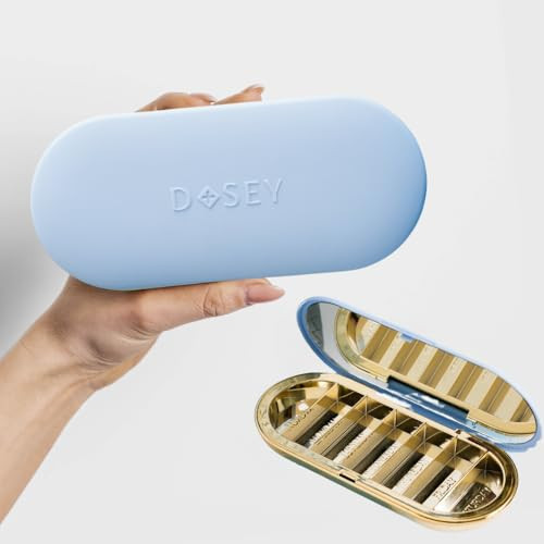 Dosey 7 Day Pill Compact Travel Pill Organizer - Pill Case with 7 Pill Compartments for Medicine Storage & Protection – Stylish & Elegant Medication Organizer with Mirror (Blue) | Amazon (US)