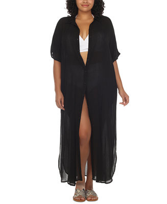Plus Size Button-Front Cover-Up Maxi Dress | Macy's