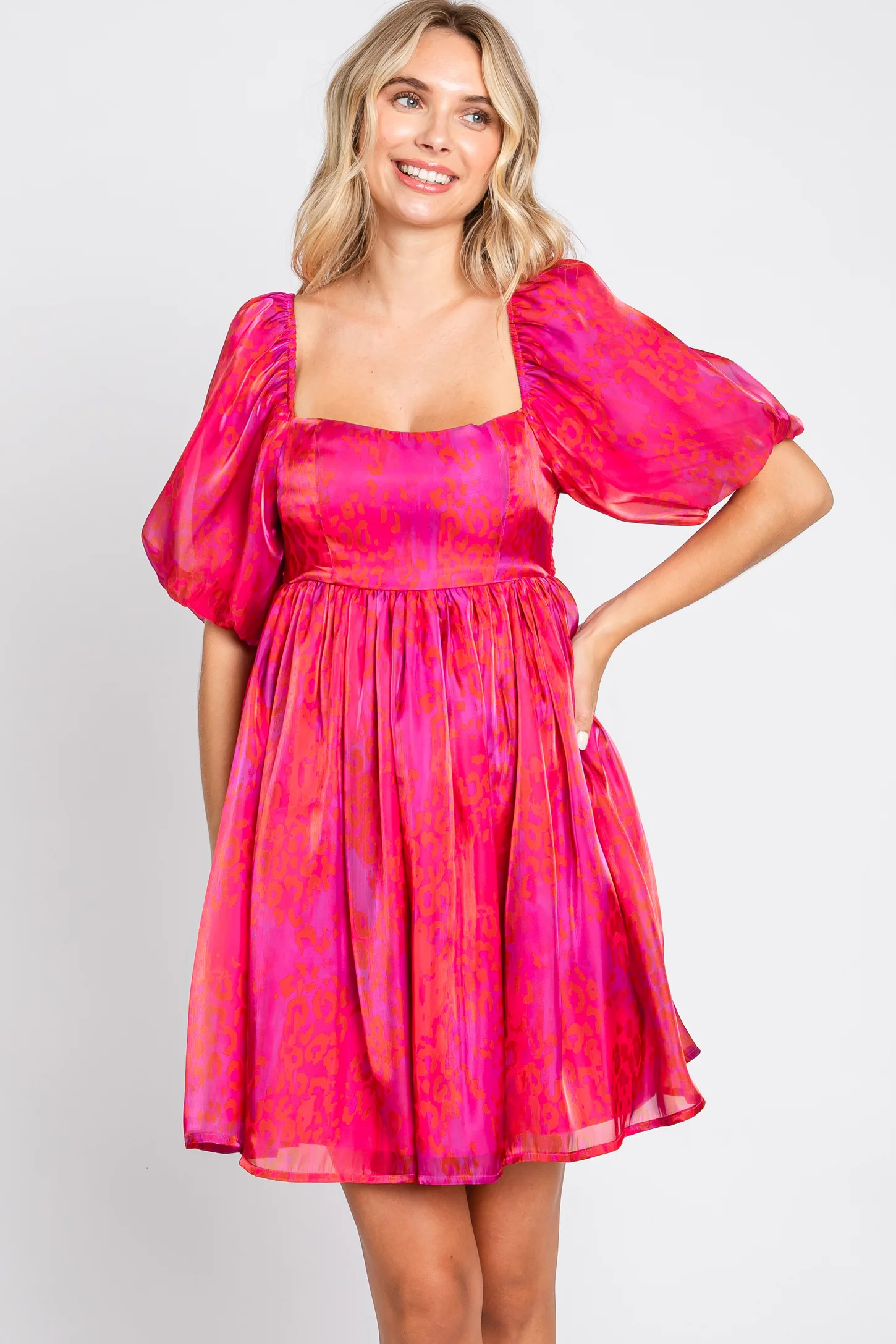 Magenta Leopard Print Puff Sleeve Dress | PinkBlush Maternity